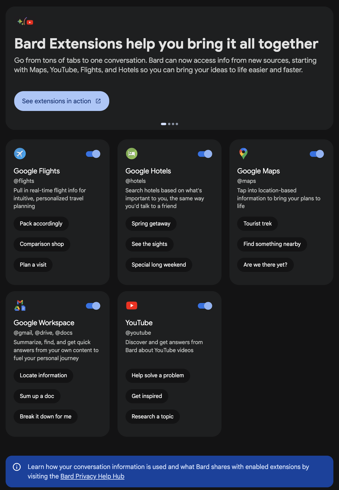 google bard extensions