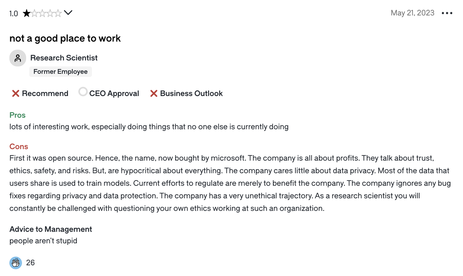 openai employee review on glassdoor